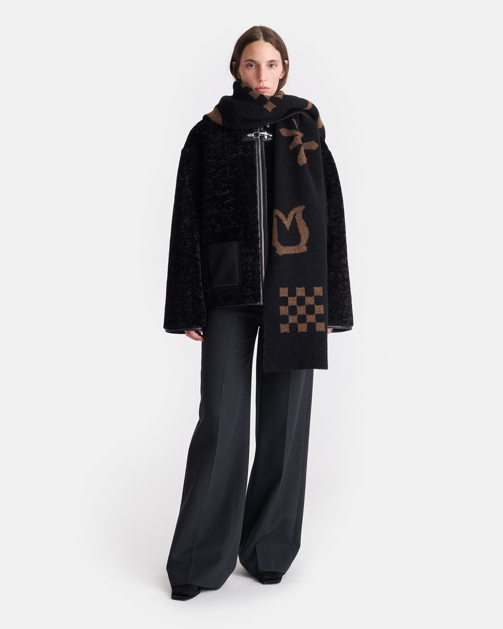 Lance - Brushed alpaca scarf - Black/Brown