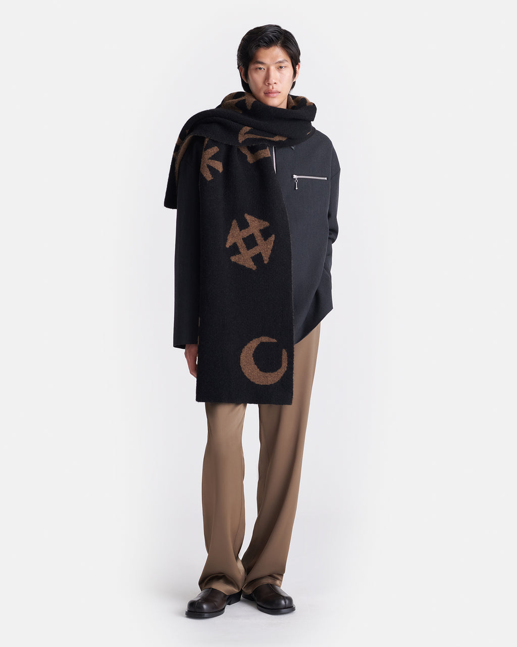 Lance - Brushed alpaca scarf - Black/Brown