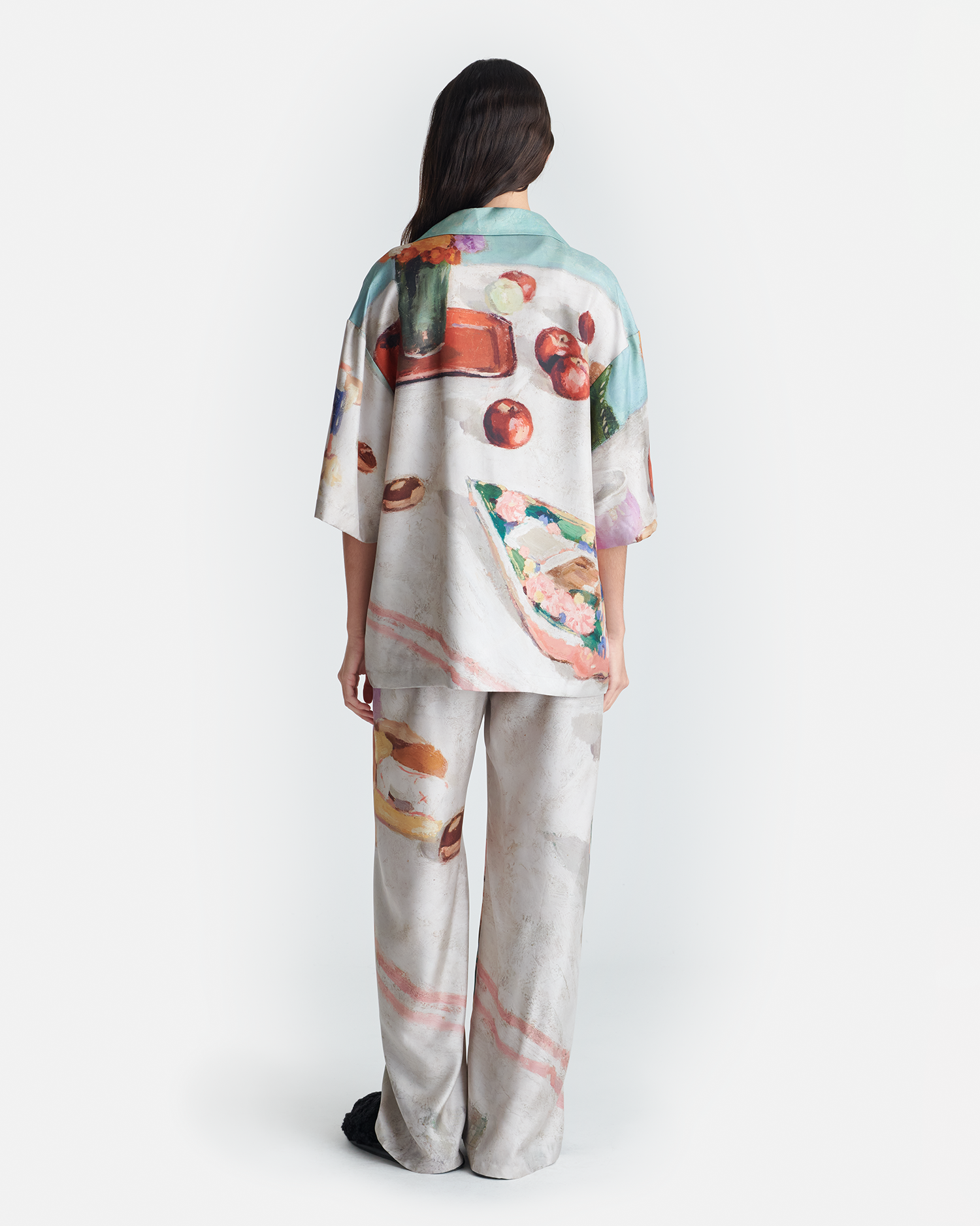 Brenda - Printed Silk Twill Pants - Gingerbread Heart