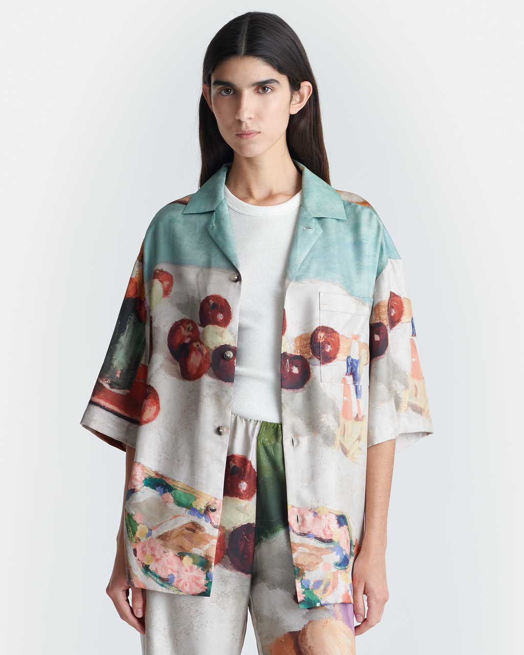 Caspian - Printed Silk Twill Shirt - Gingerbread Heart – Nanushka Caspian - Printed Silk Twill Shirt - Gingerbread Heart – Nanushka