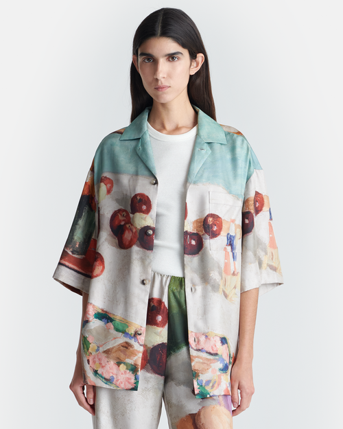 Caspian - Printed Silk Twill Shirt - Gingerbread Heart – Nanushka