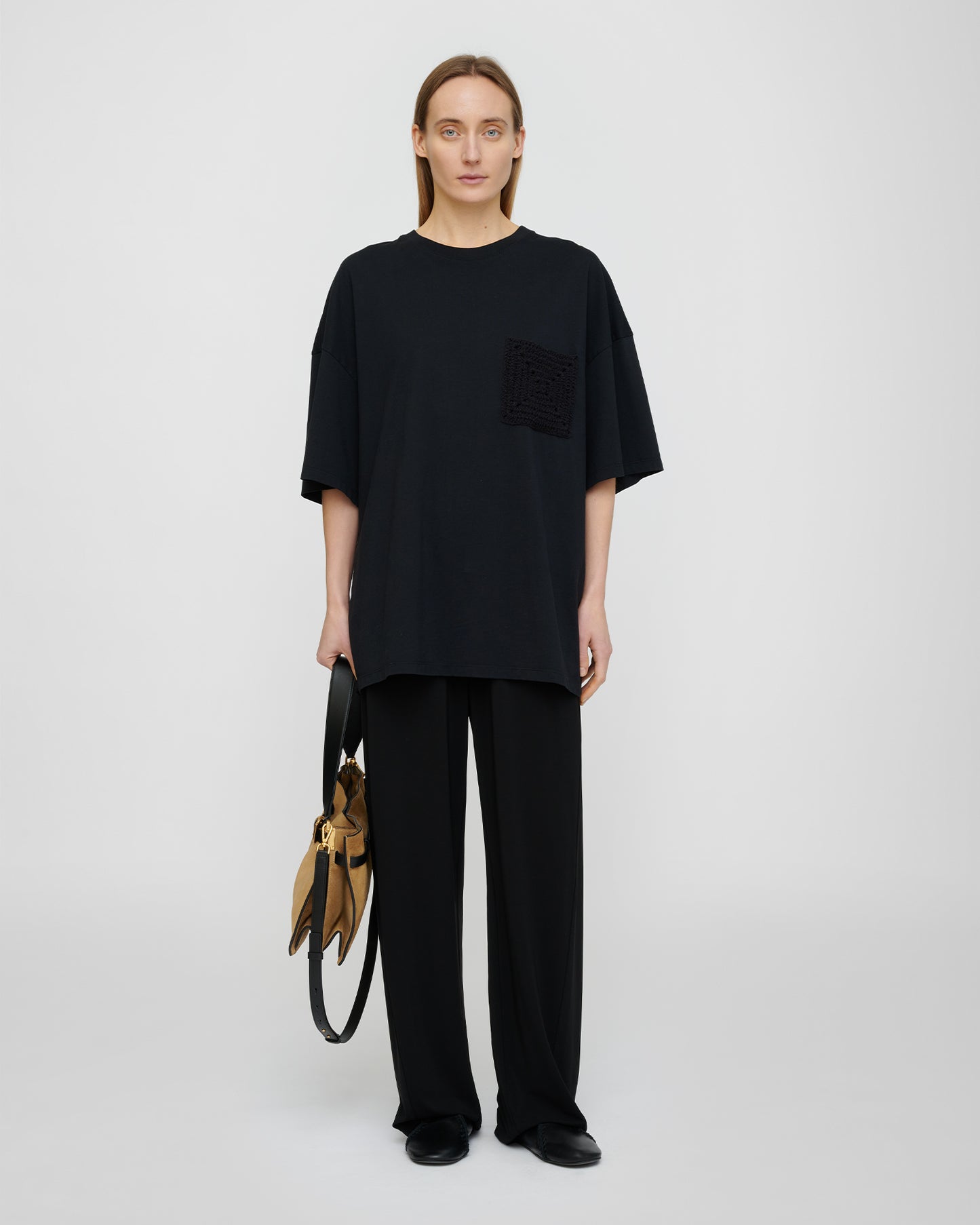 Wren Origami - Cotton Jersey/Crochet Pocket - Black