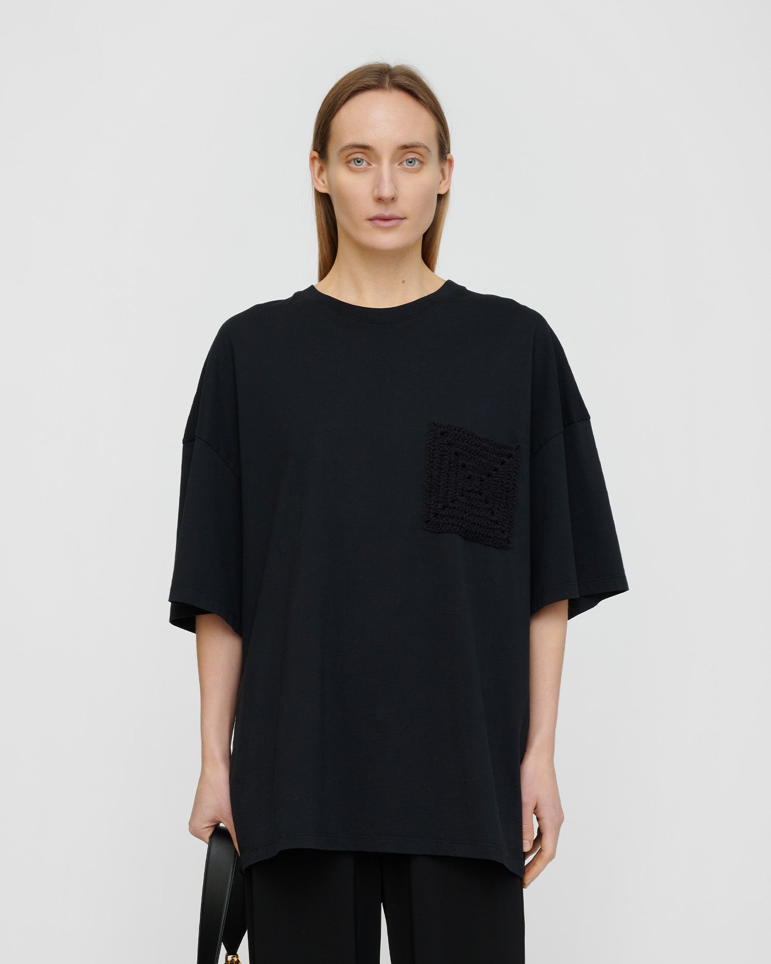 Wren Origami - Cotton Jersey/Crochet Pocket - Black
