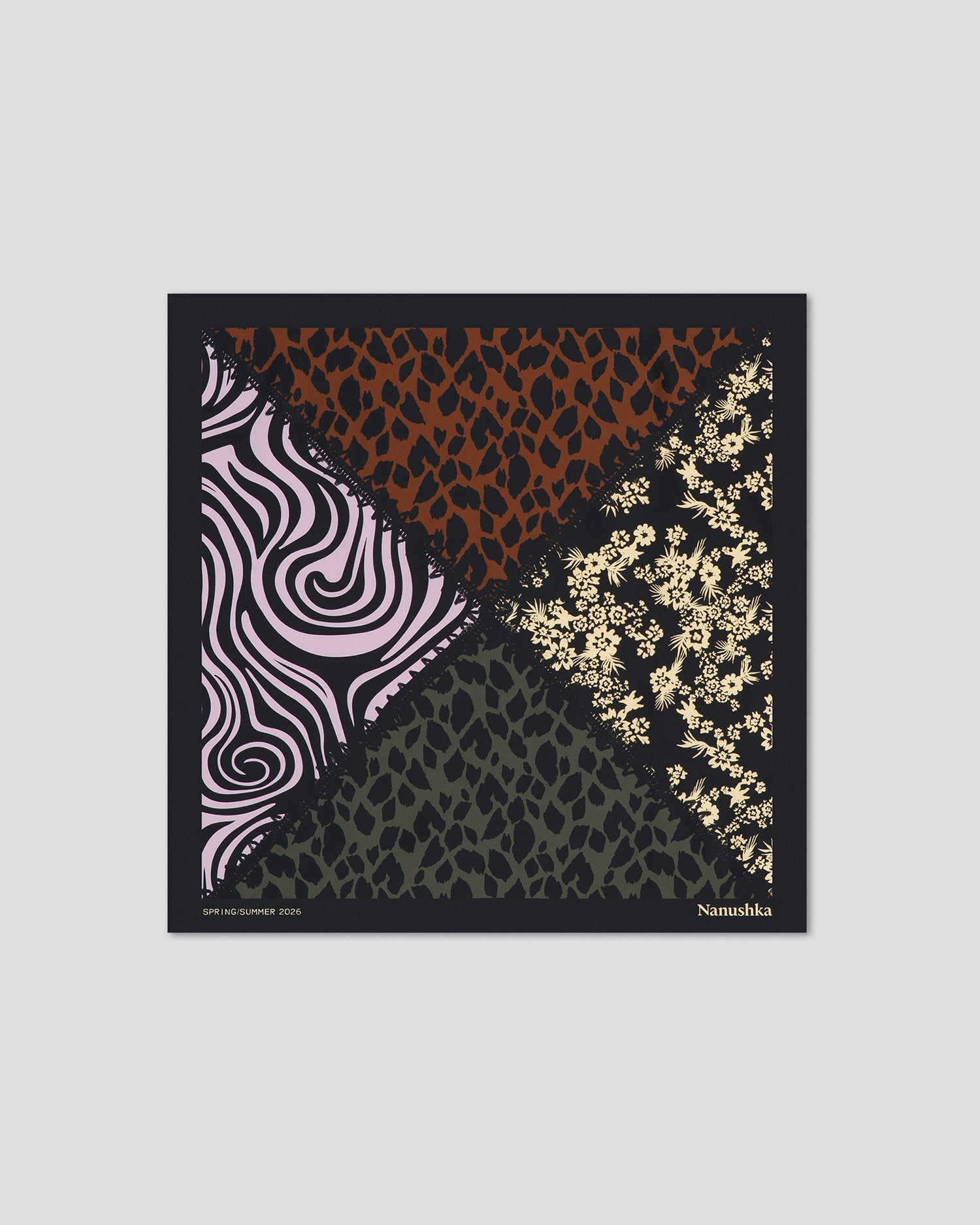 Shoul - Printed Silk Scarf - Origami Patchwork