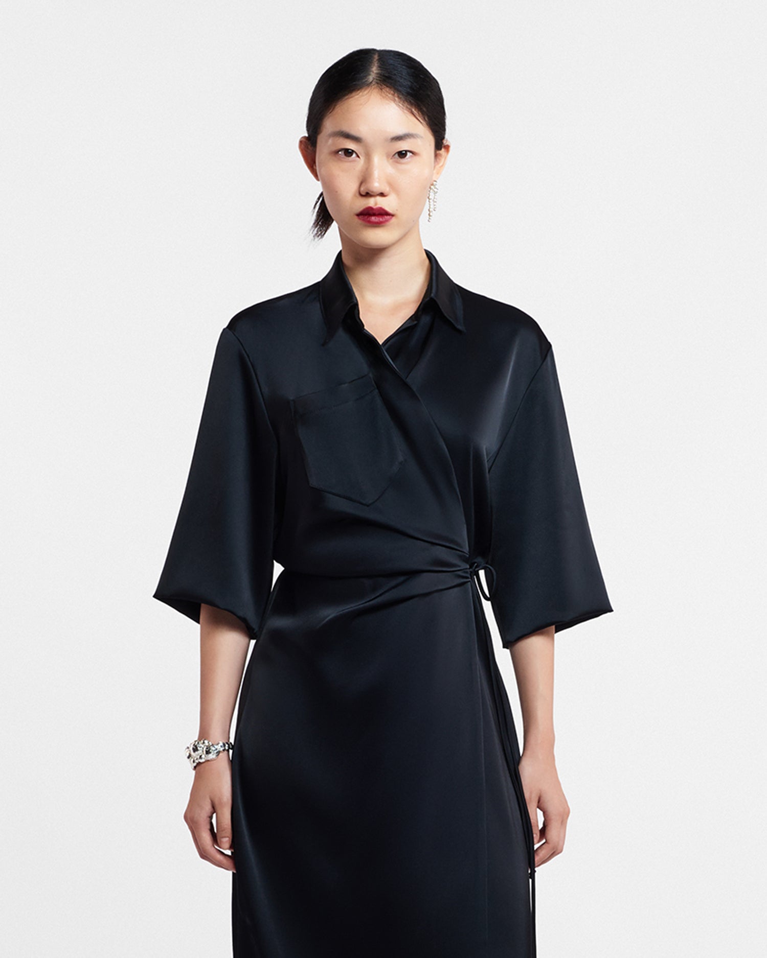 Draped front shirt dress Black Draped front shirt dress Black
