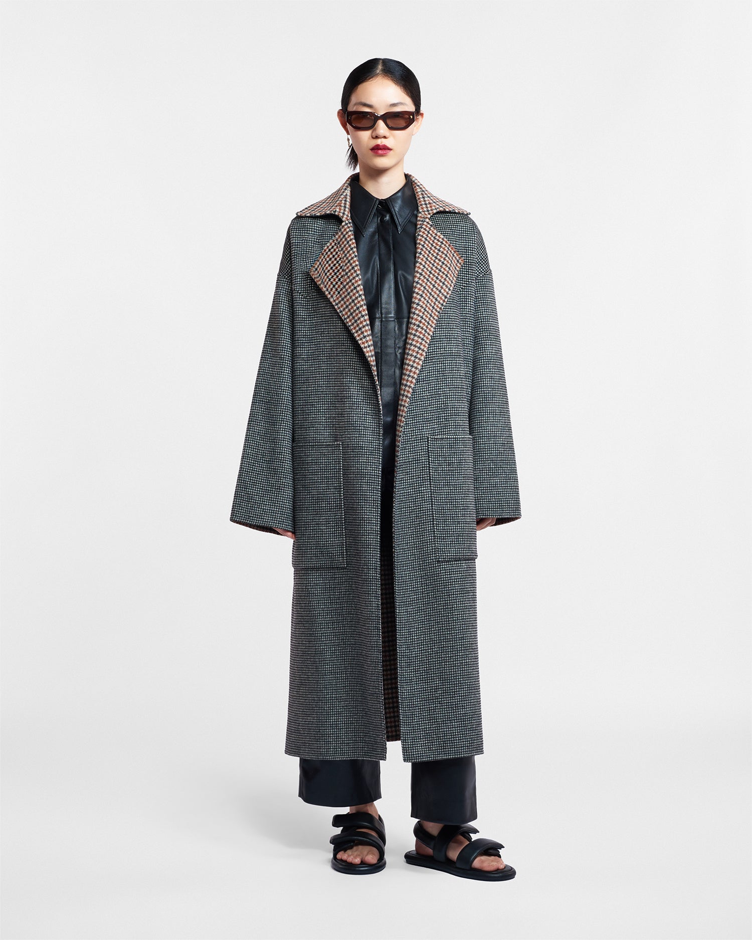 Alamo - Wool Silk Blend Robe Coat - Reversible Check