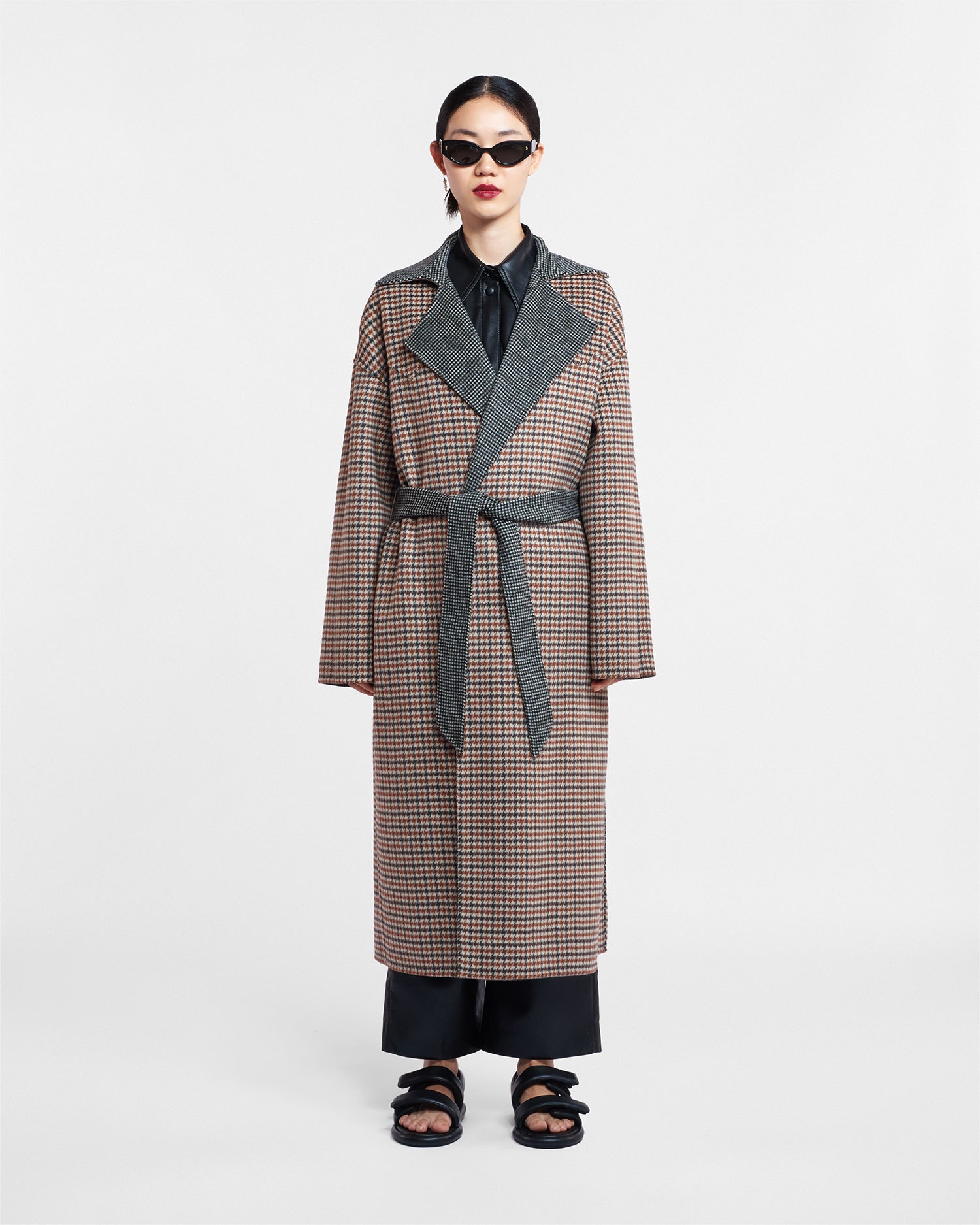 Alamo - Wool Silk Blend Robe Coat - Reversible Check