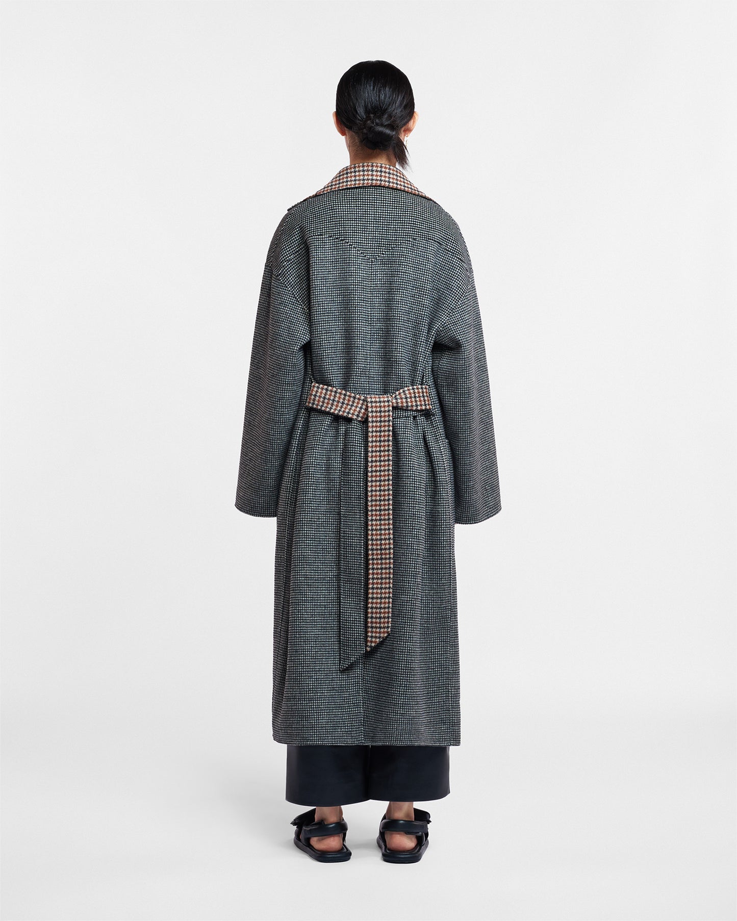 Alamo - Wool Silk Blend Robe Coat - Reversible Check