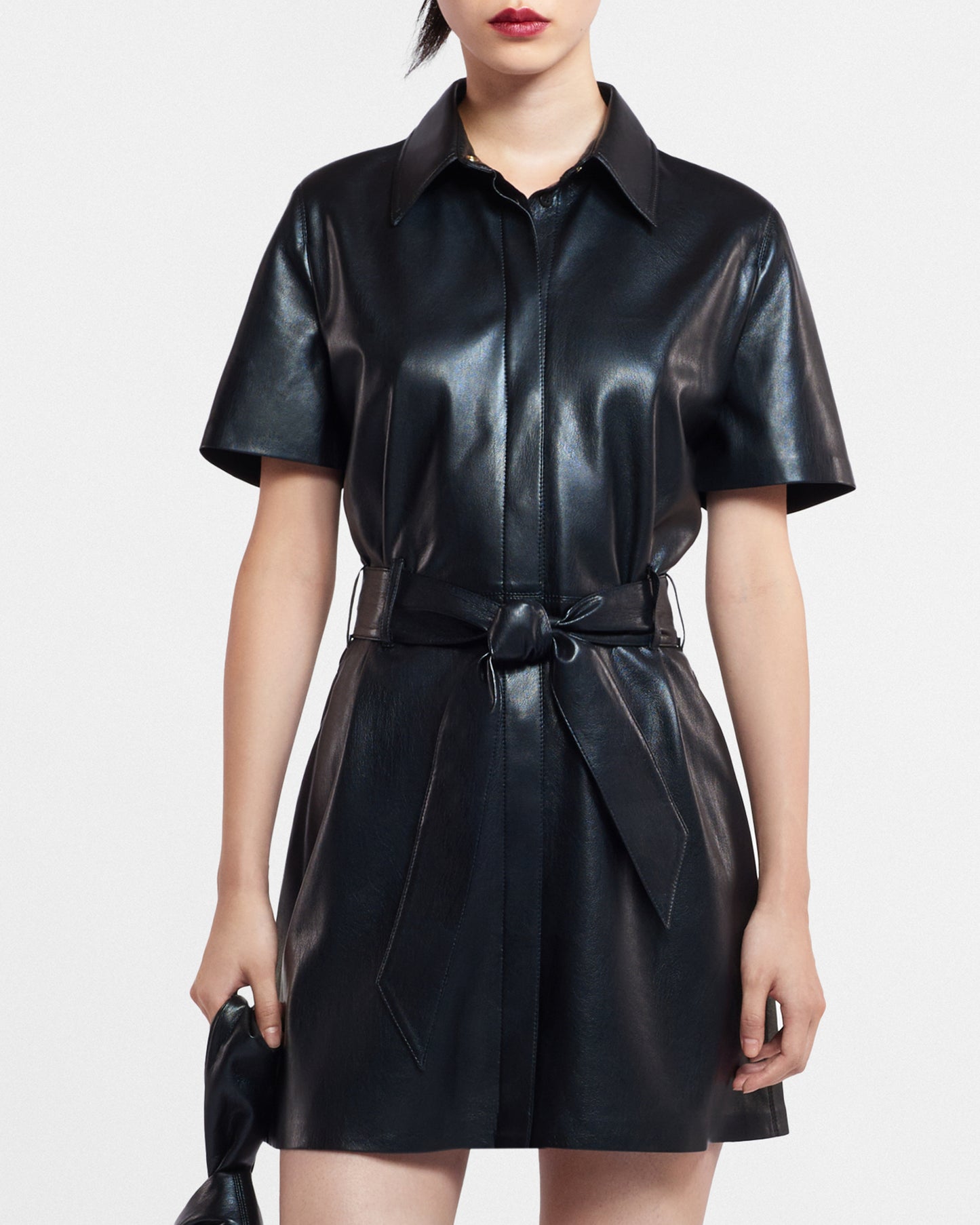 Halli - Okobor™ Alt-Leather Shirt Dress - Black
