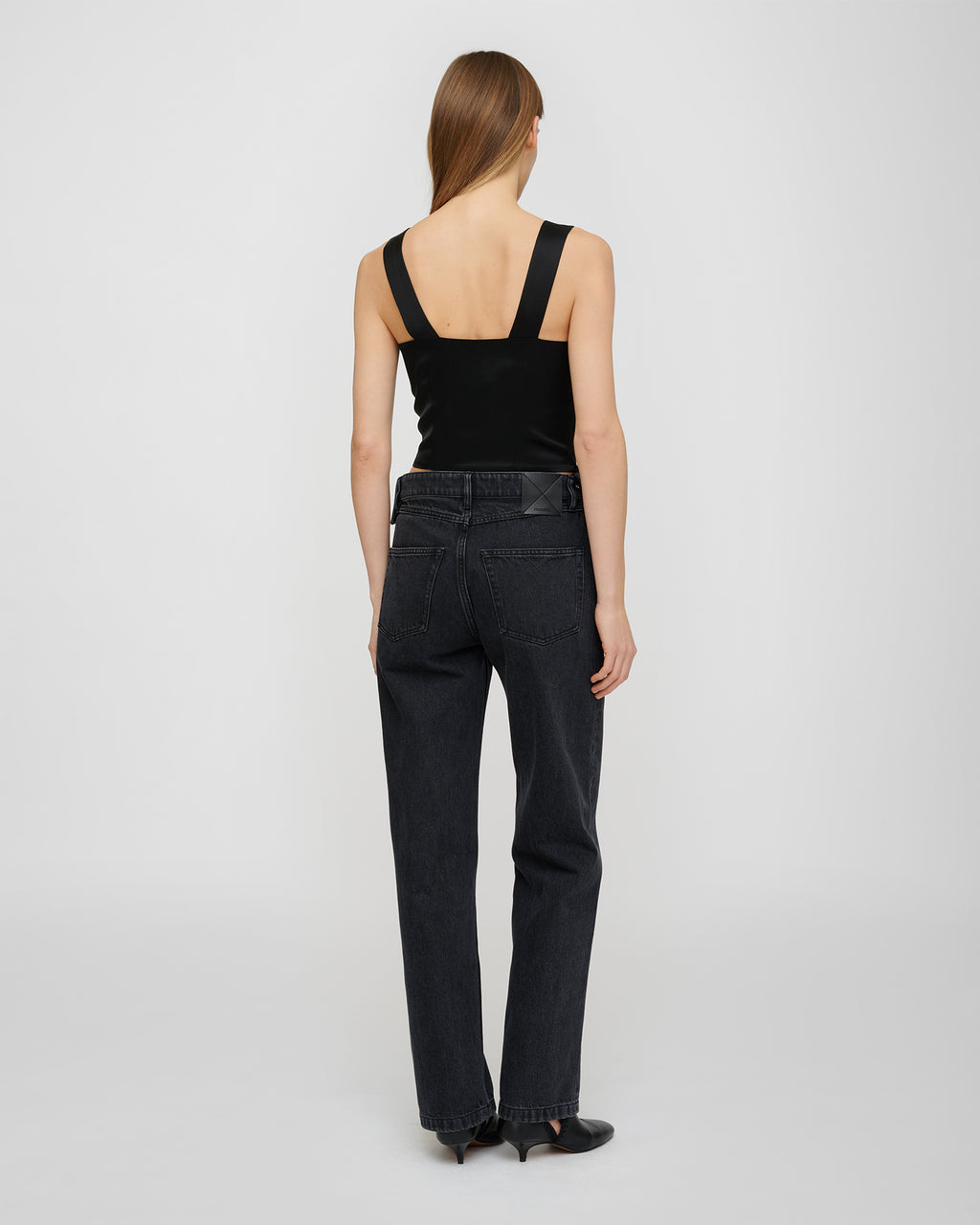 Petra - Sleeveless Draped Slip Satin Top - Black