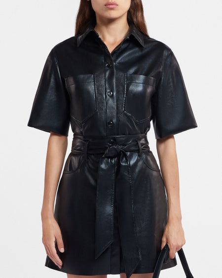 Sabine - Okobor™ Alt-Leather Short Sleeve Shirt - Black