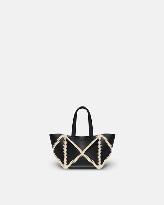 Origami Tote Mini - Alt-Nappa Crochet Tote - Black/Crème