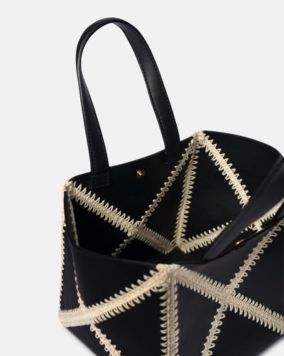 Origami Tote Mini - Alt-Nappa Crochet Tote - Black/Crème