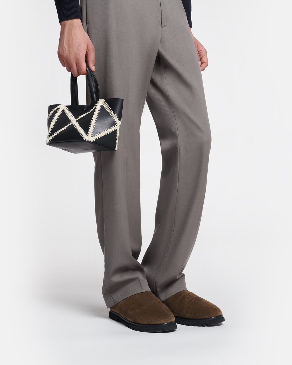 Origami Tote Mini - Alt-Nappa Crochet Tote - Black/Crème