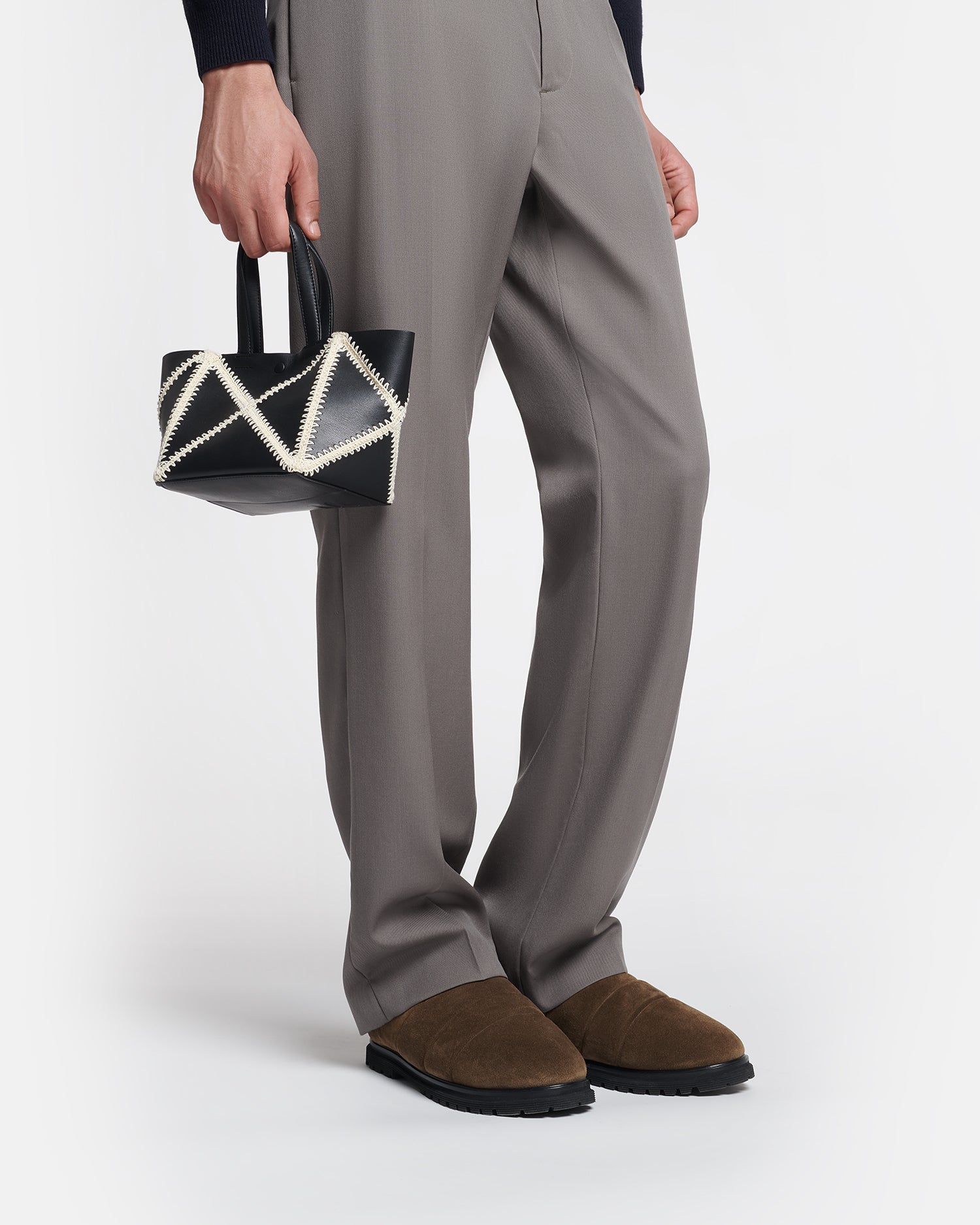 Origami Tote Mini - Alt-Nappa Crochet Tote - Black/Crème