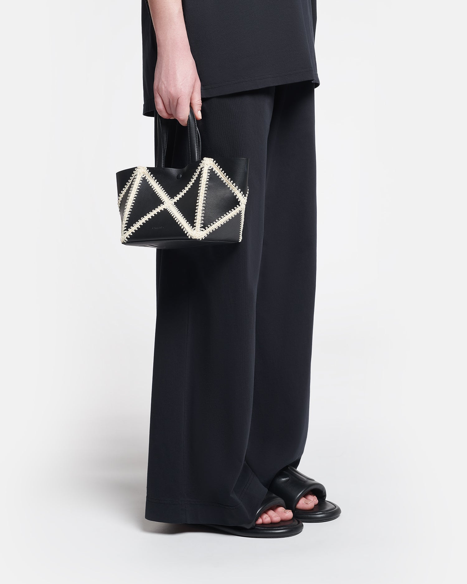 Origami Tote Mini - Alt-Nappa Crochet Tote - Black/Crème
