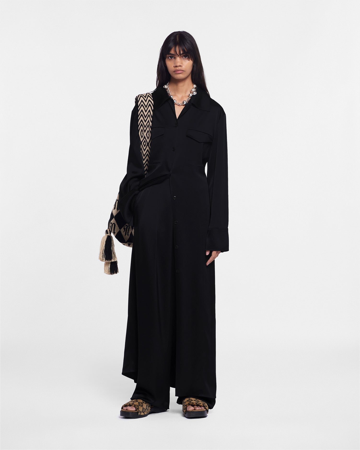 Joann - Slip Satin Shirt Dress - Black – Nanushka
