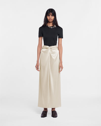 Heida - Sale Slip Satin Wrap Skirt - Porcelain