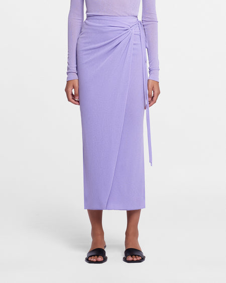 Inaya - Mesh-Jersey Wrap Midi Skirt - Lavender