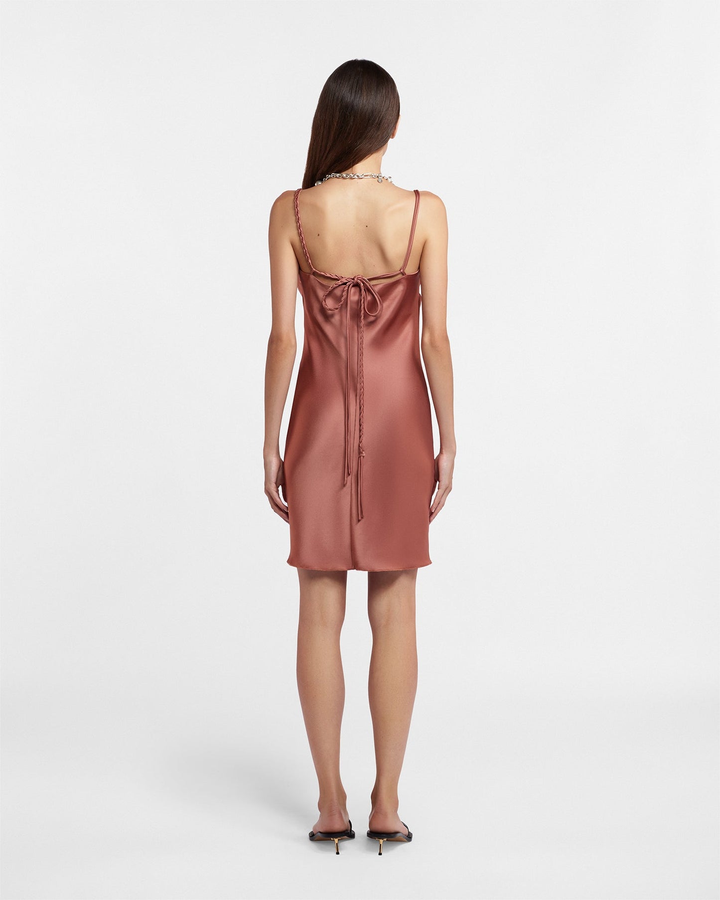 Merva - Slip Satin Mini Dress - Brown Terra