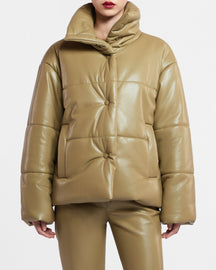 Hide - Okobor™ Alt-Leather Puffer Jacket - Khaki Okobor