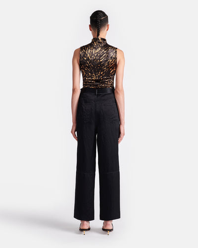 Husna - Belted Crinkled-Satin Pants - Black