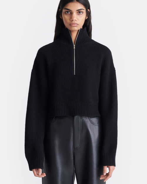 Sonore - Cropped Quarter Zip Sweater - Black – Nanushka