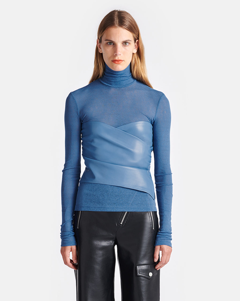 Kynlee - Mixed fabric turtleneck top - Blue