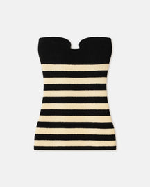 Zessa - Striped Terry-Knit Bandeau Top - Creme/Off Black