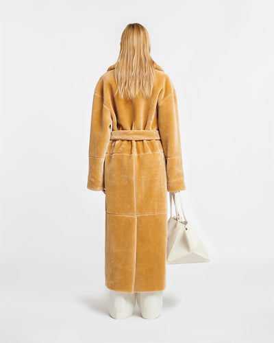 Carian - Faux Fur Trench Coat - Biscuit