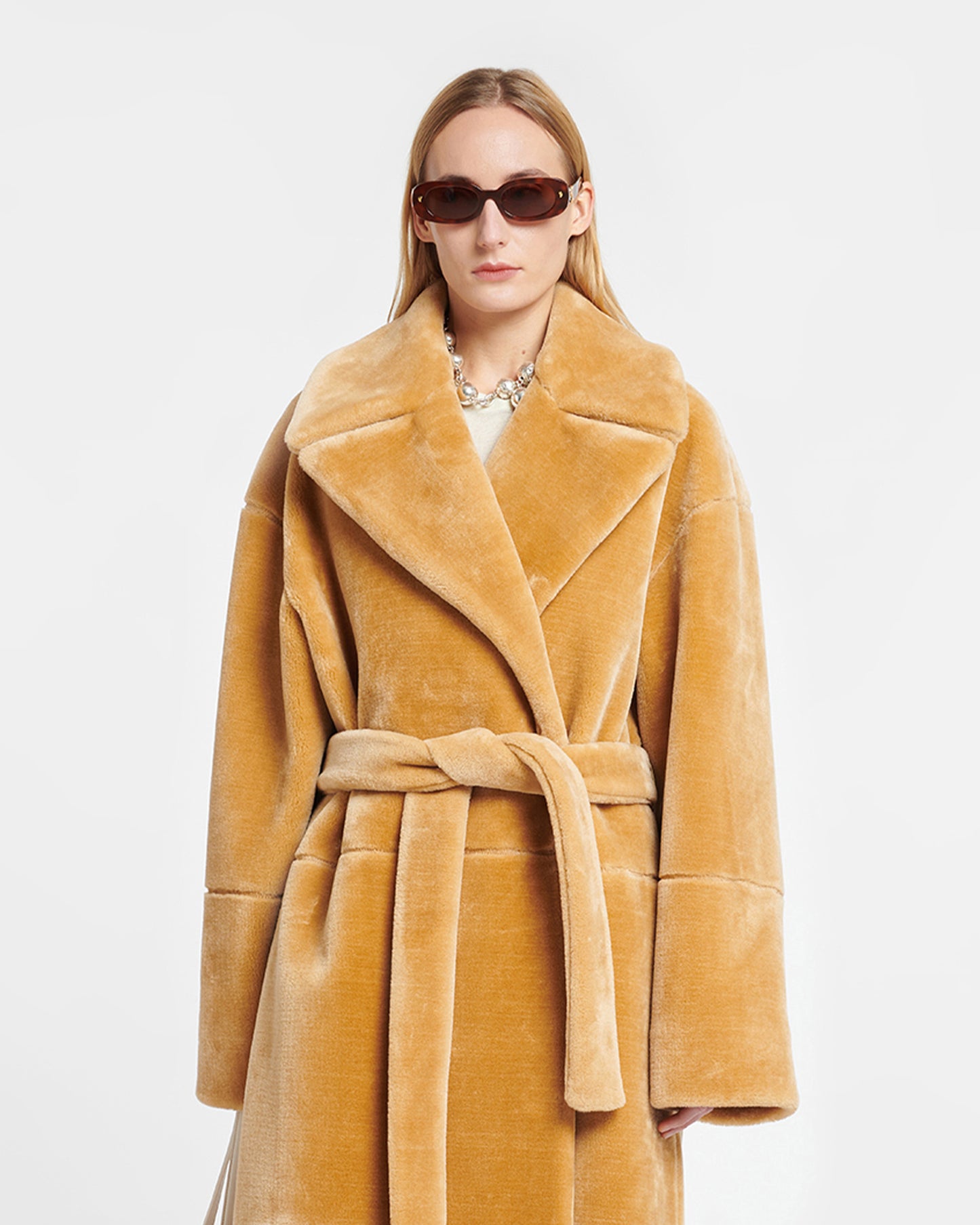 Carian - Faux Fur Trench Coat - Biscuit