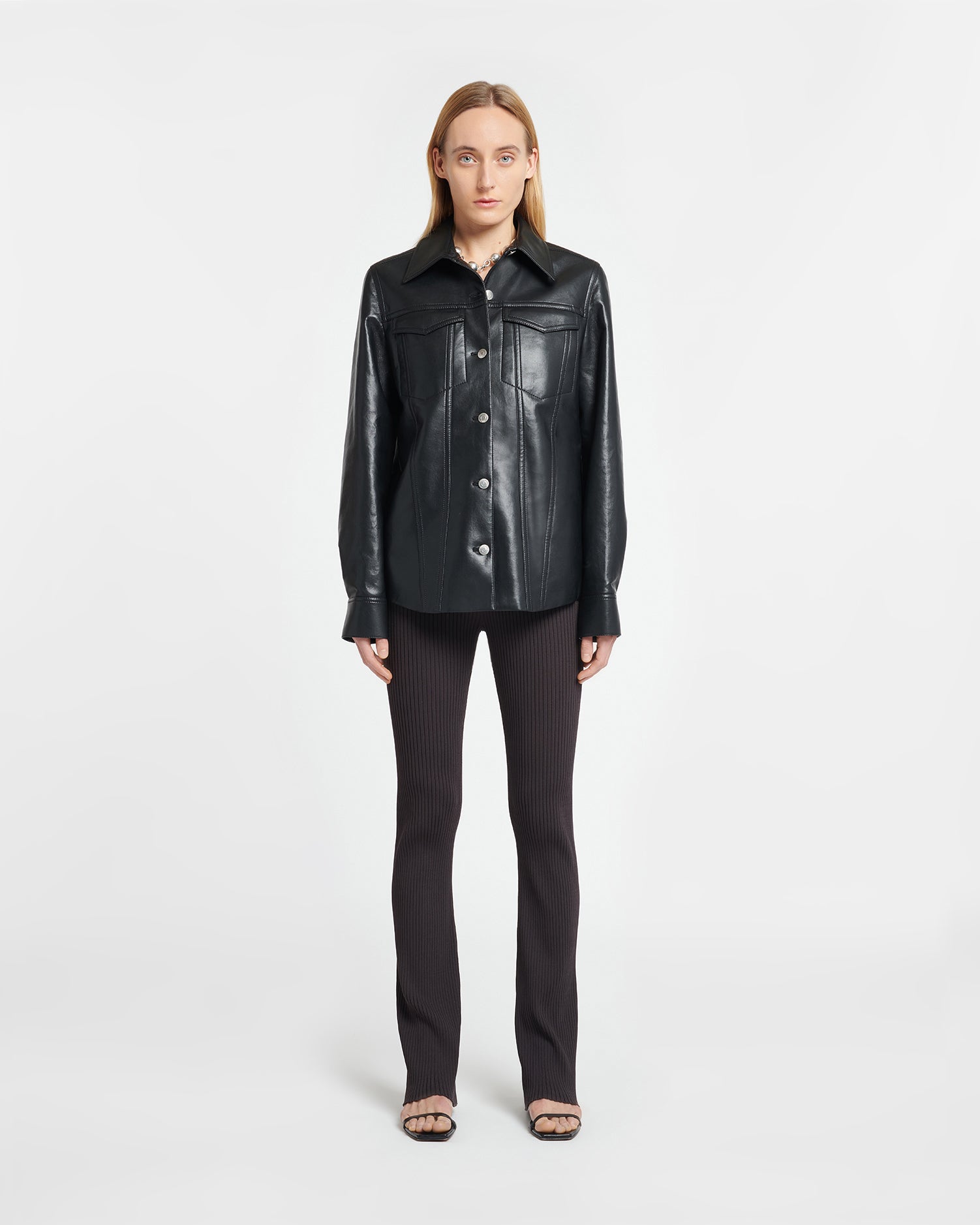 Rocio - Regenerated Leather Overshirt - Black – Nanushka