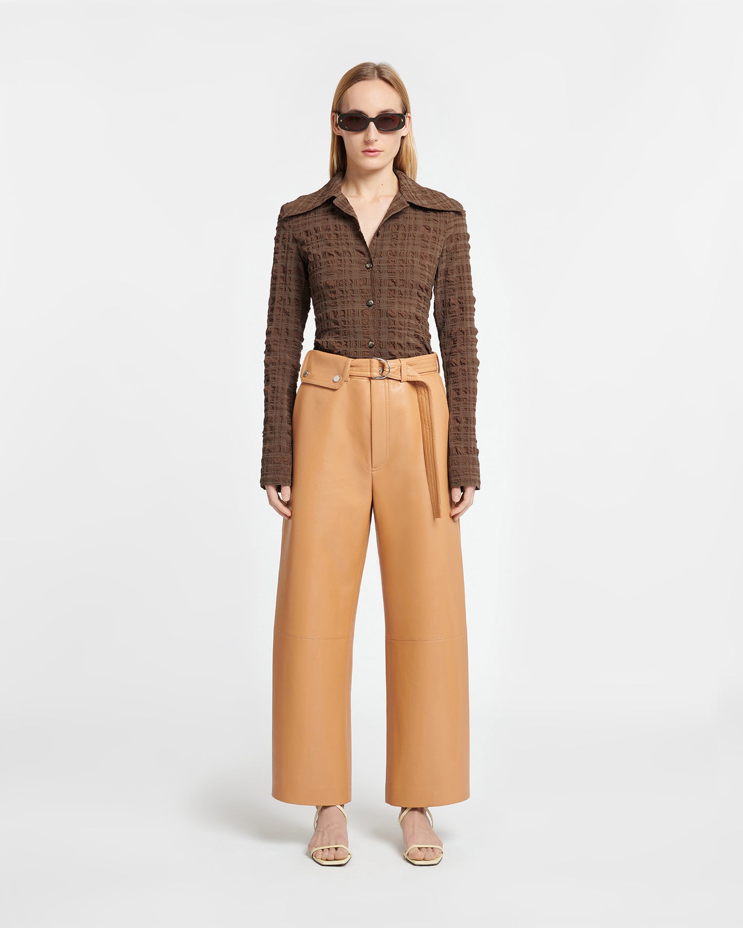 Sanna - Belted Regenerated Leather Pants - Tan Apricot