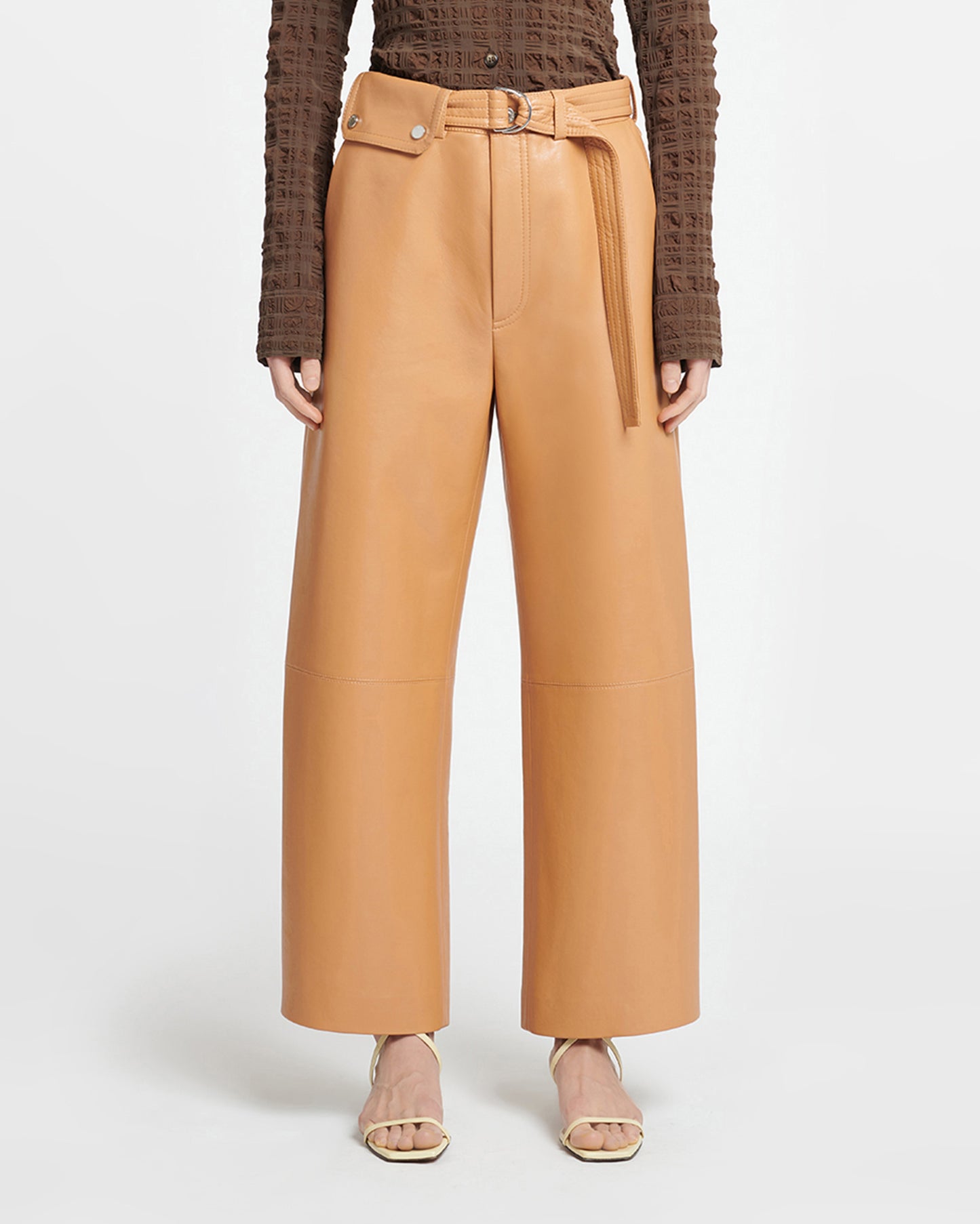 Sanna - Belted Regenerated Leather Pants - Tan Apricot