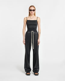 Gisela - Okobor™ Alt-Leather Drawstring Pants - Black/Creme