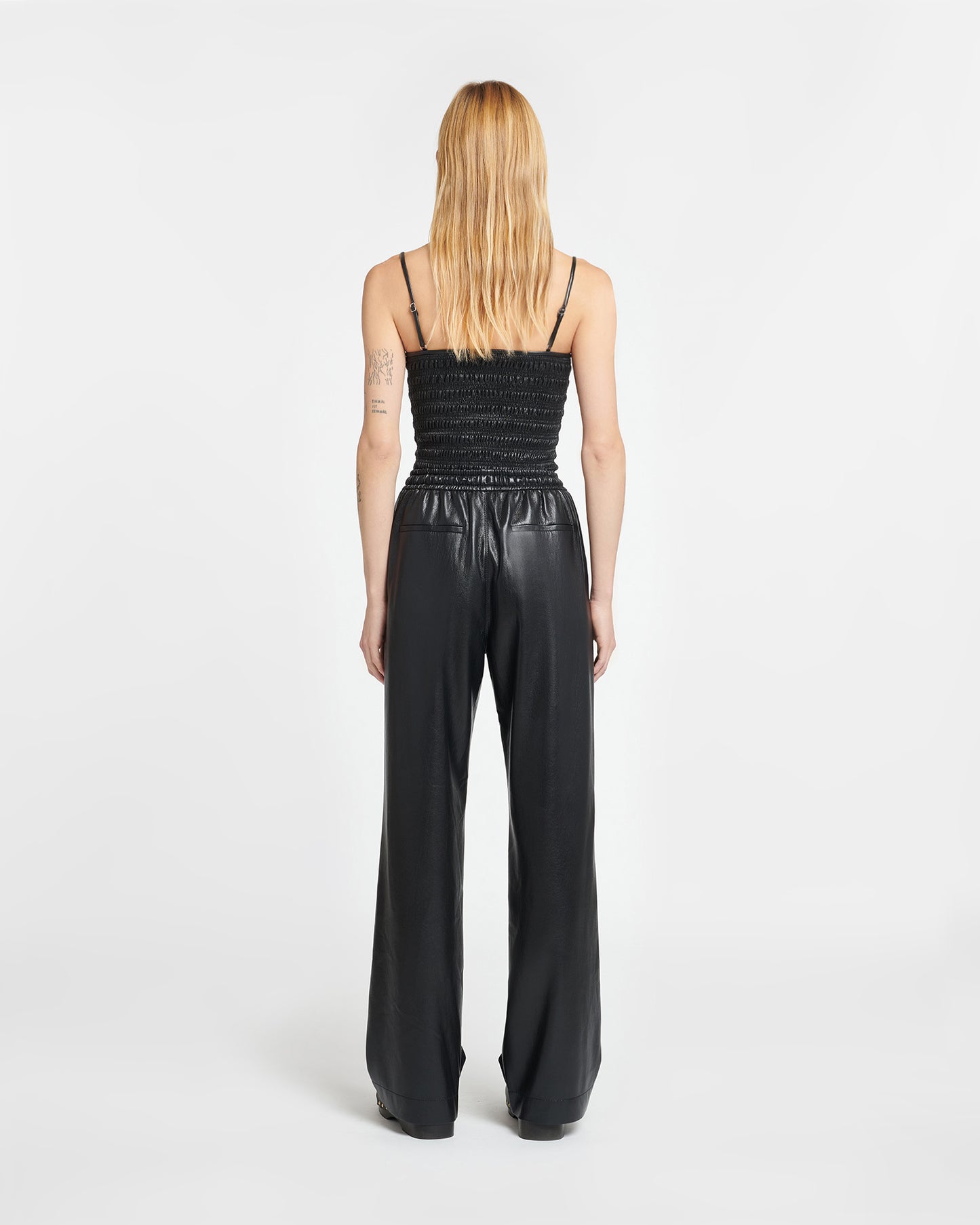 Gisela - Okobor™ Alt-Leather Drawstring Pants - Black/Creme