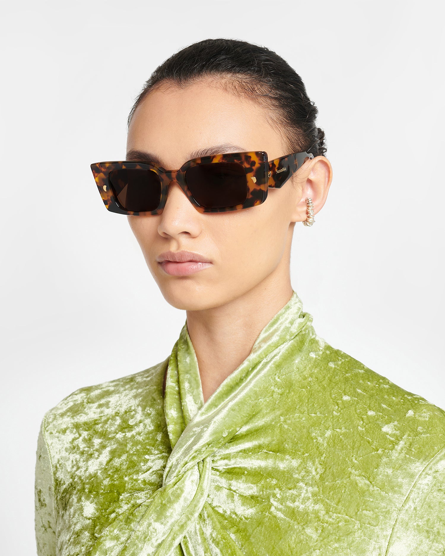 Carmel - Bio-Plastic Rectangle-Frame Sunglasses - Dark Amber – Nanushka