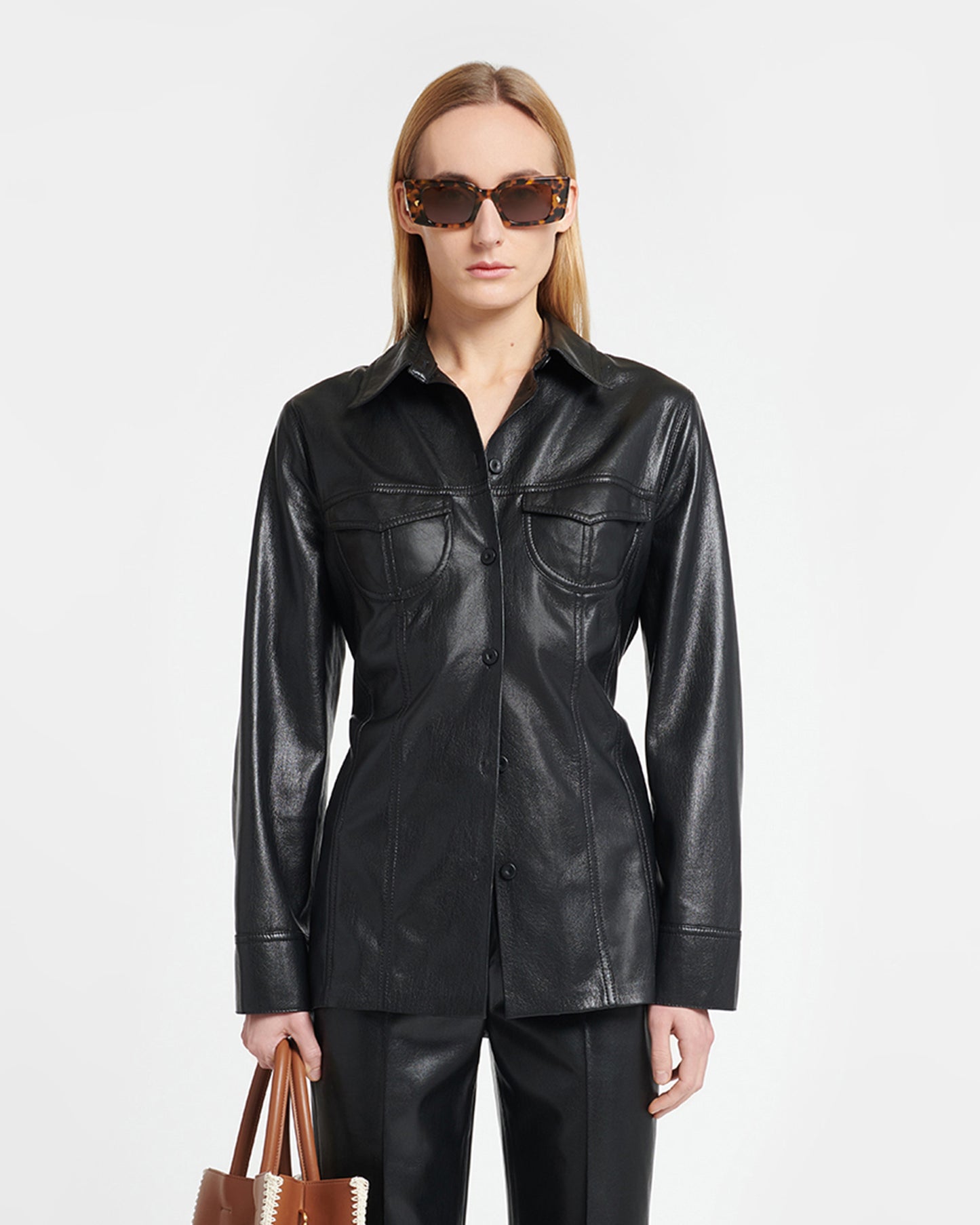 Karline - Okobor™ Alt-Leather Shirt - Black – Nanushka