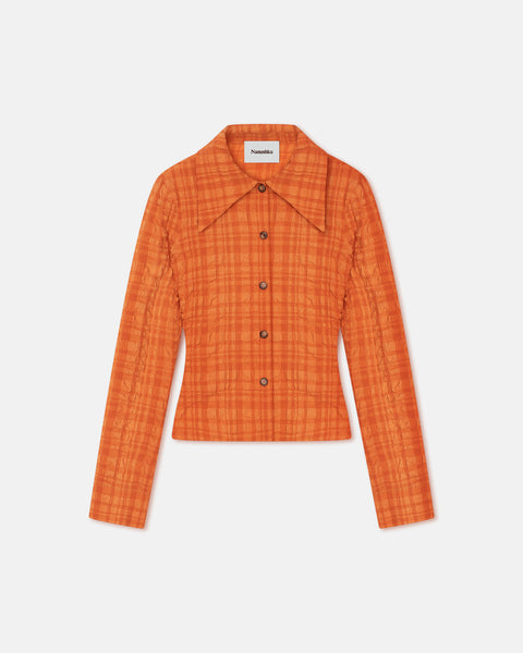 Lotte - Checked Seersucker Shirt - Sunset Orange – Nanushka 
