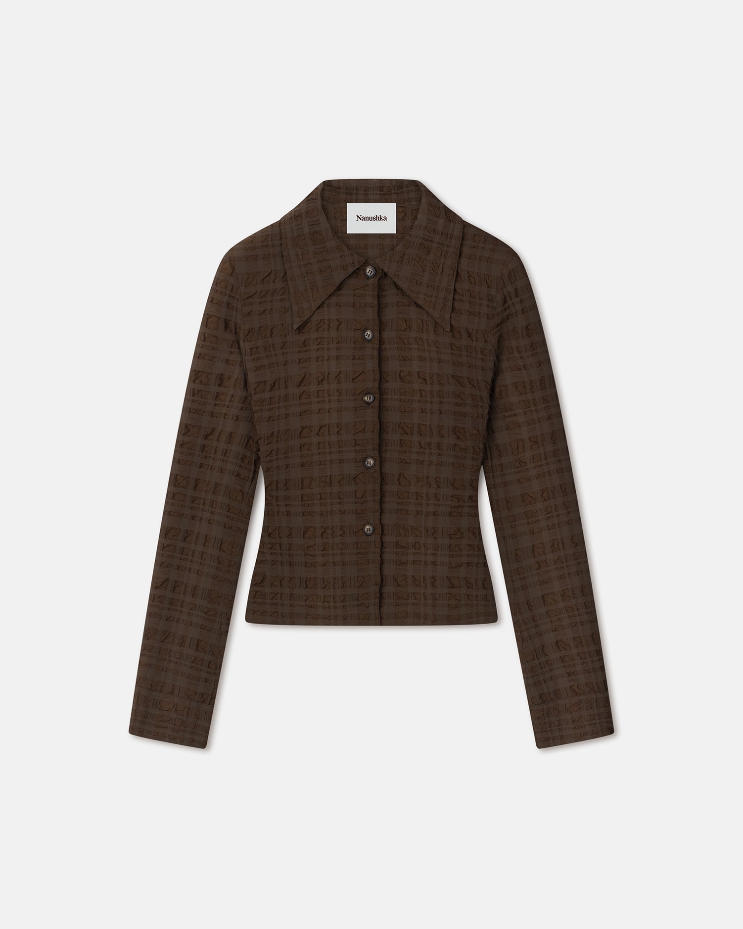 Lotte - Checked Seersucker Shirt - Dark Brown – Nanushka