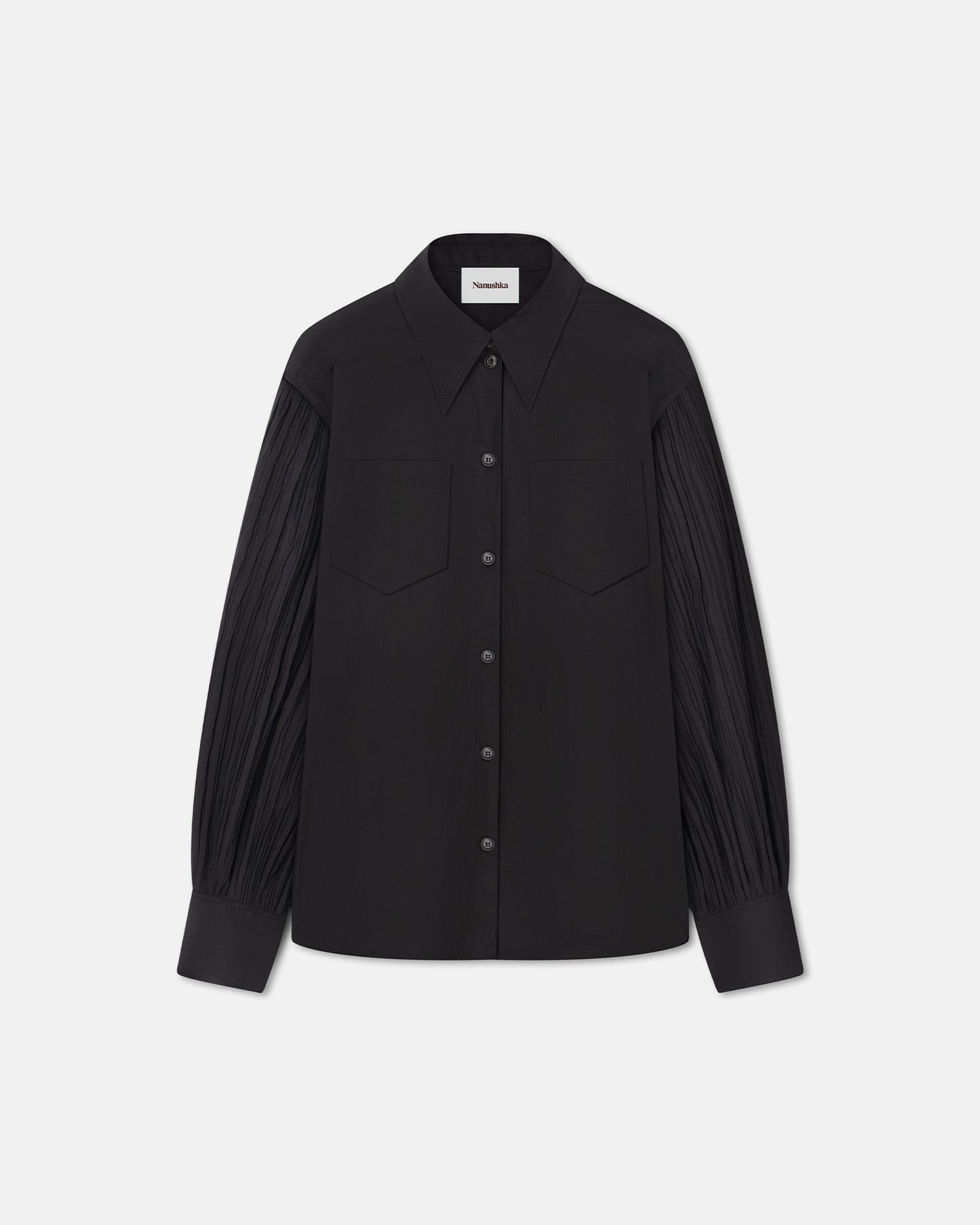Nele - Pleated Poplin Shirt - Black