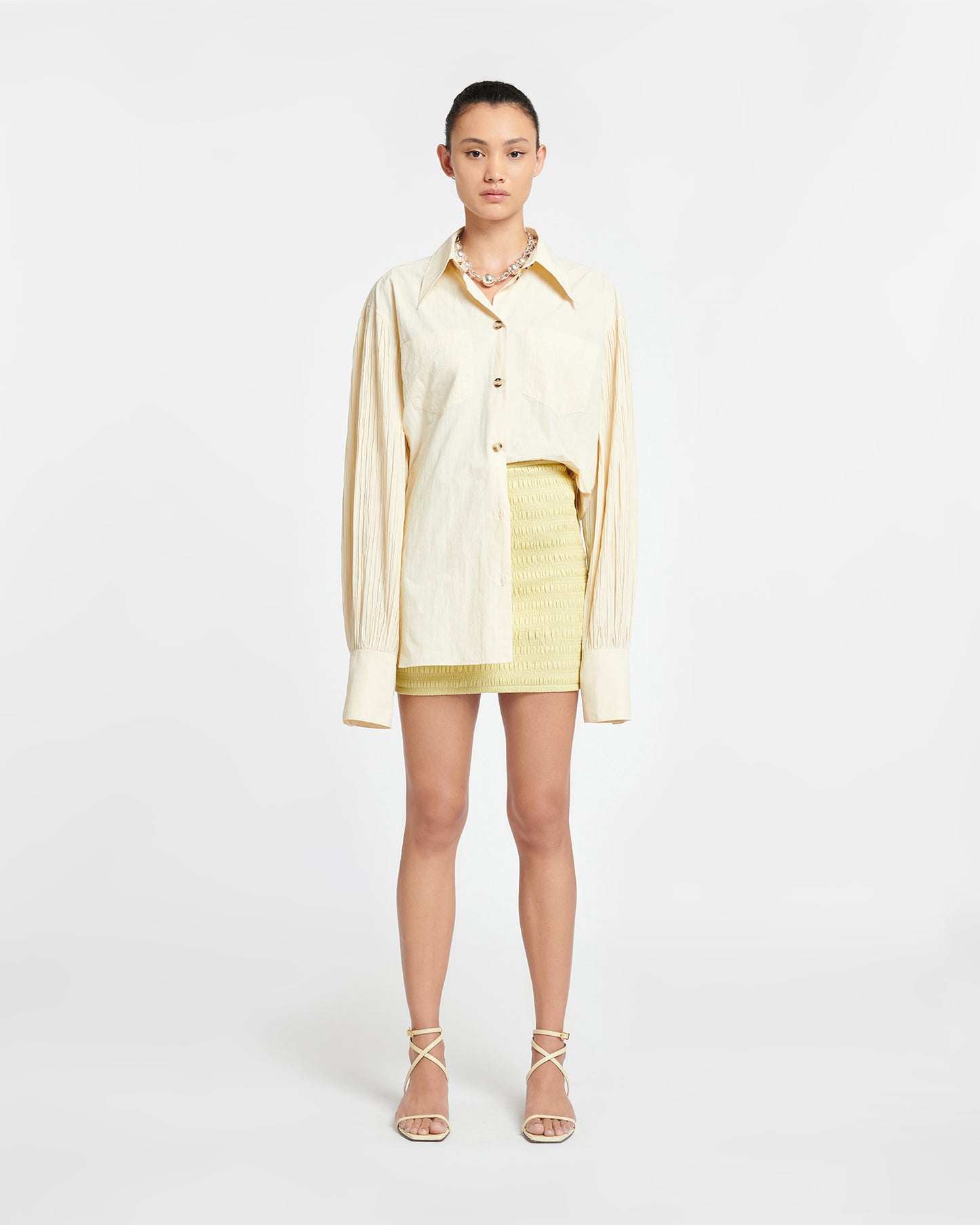 Ceara - Smocked Okobor™ Alt-Leather Mini Skirt - Lemongrass