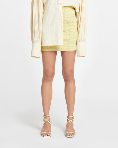 Ceara - Smocked Okobor™ Alt-Leather Mini Skirt - Lemongrass