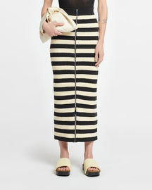 Nima - Striped Terry-Knit Midi Skirt - Creme/Off Black