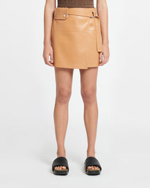 Susan - Regenerated Leather Wrap Skirt - Tan Apricot