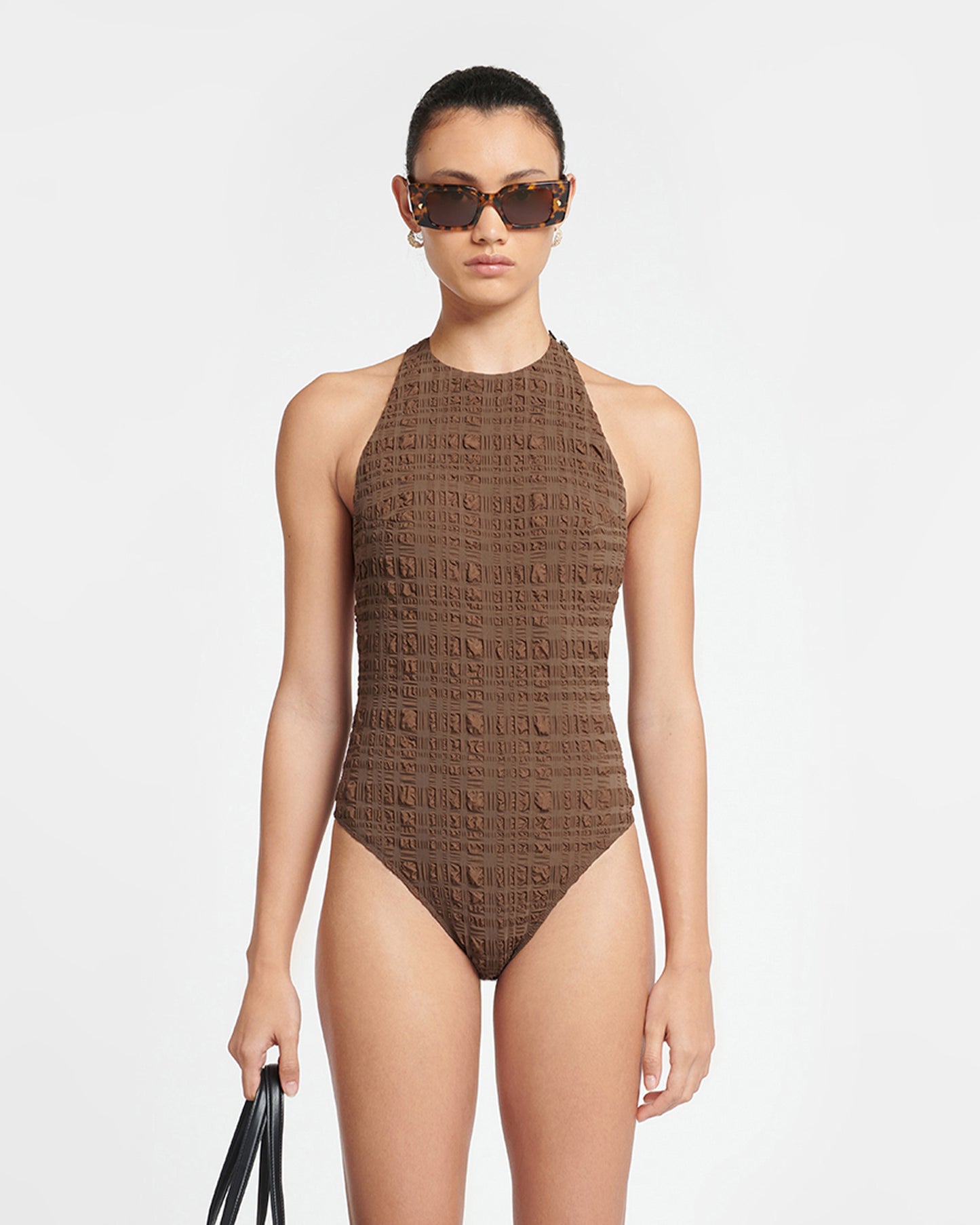 Irina - Seersucker Bodysuit - Dark Brown