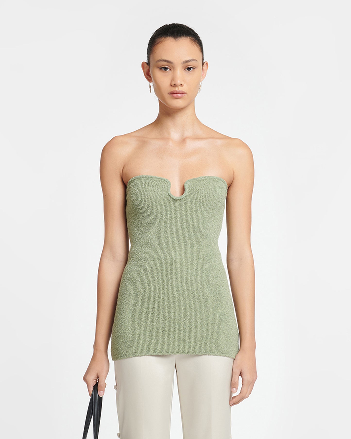 Zessa - Striped Terry-Knit Bandeau Top - Faded Sage