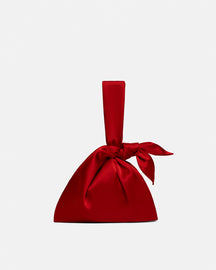 Jen Knotted - Slip Satin Clutch Bag With Knot Detailing - Red