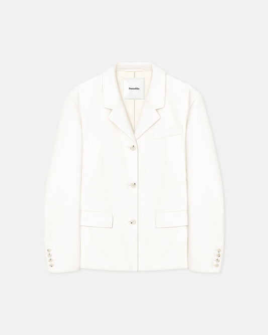 Dionne - Belted Okobor™ Alt-Leather Blazer - White