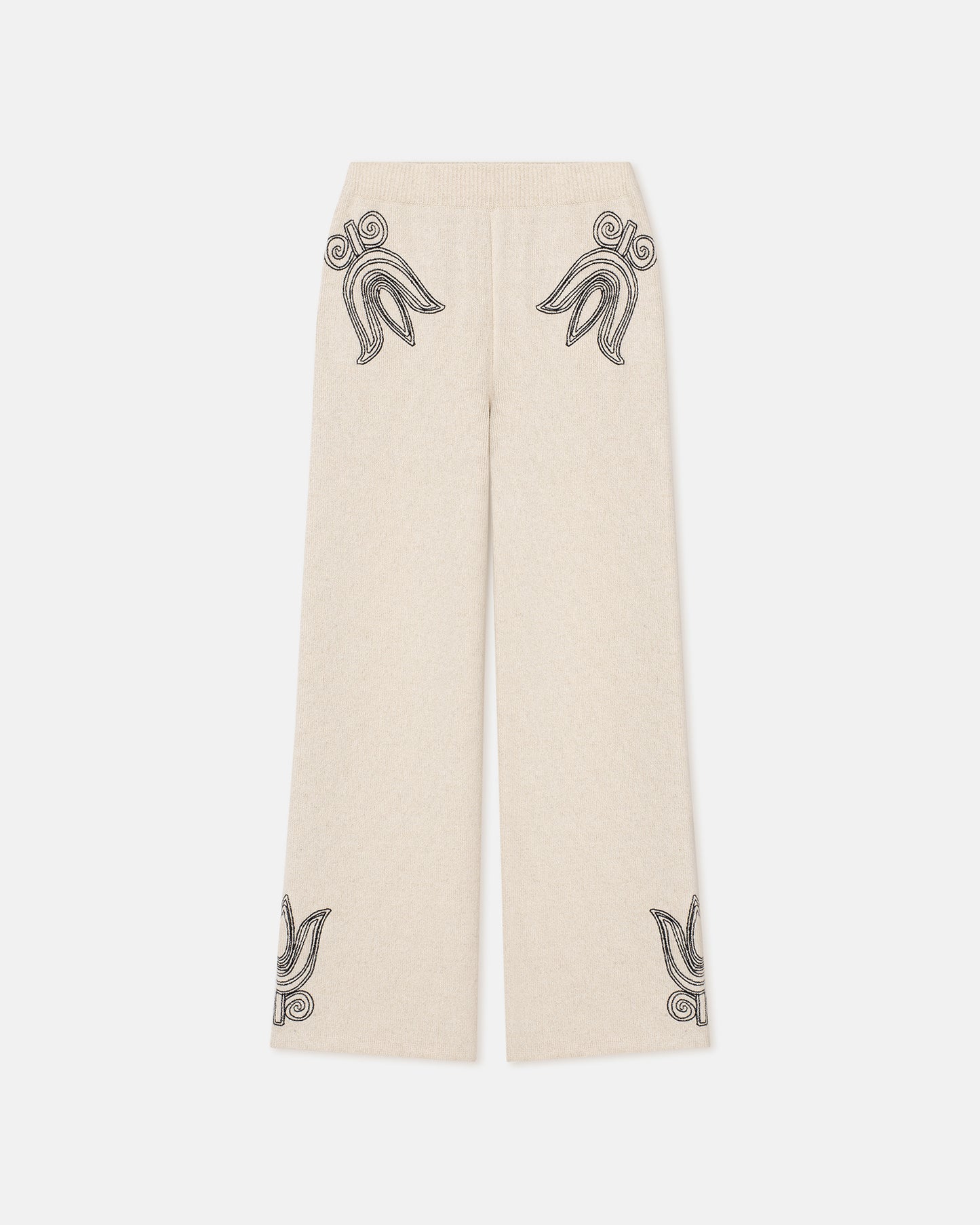 Emmie - Embroidered Textured-Linen Pants - Natural/Black